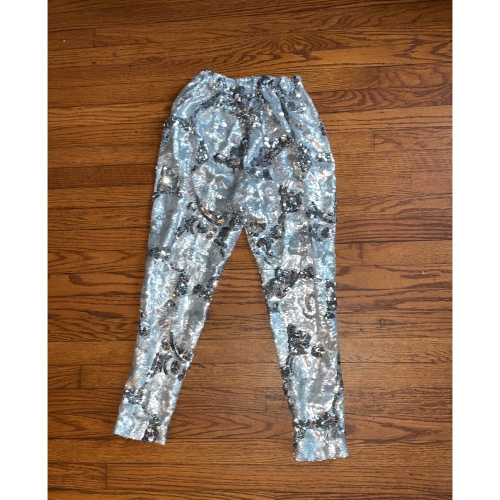 Handmade silver sequined sheer embellished formal evening disco y2k boogie Pants - Picture 2 of 12
